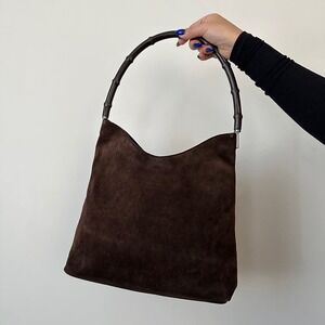 Gucci Chocolate Brown Suede Bamboo Handle Shoulder Bag